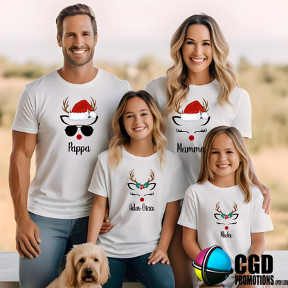 Matching Christmas Reindeer Shirts for Families of 4 (2 kiddies T-Shirt Option) Whole Family “ Unisex, Ladies Fitted & Kids