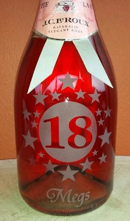 Sandblasted Champagne Stars Birthday Bottle