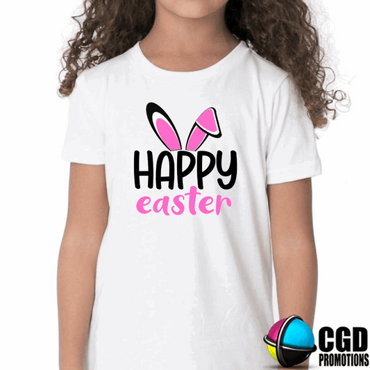 Happy Easter with pink ears & feet Adult & Kids Easter Printed Shirts - Unisex, Ladies fitted & Kids