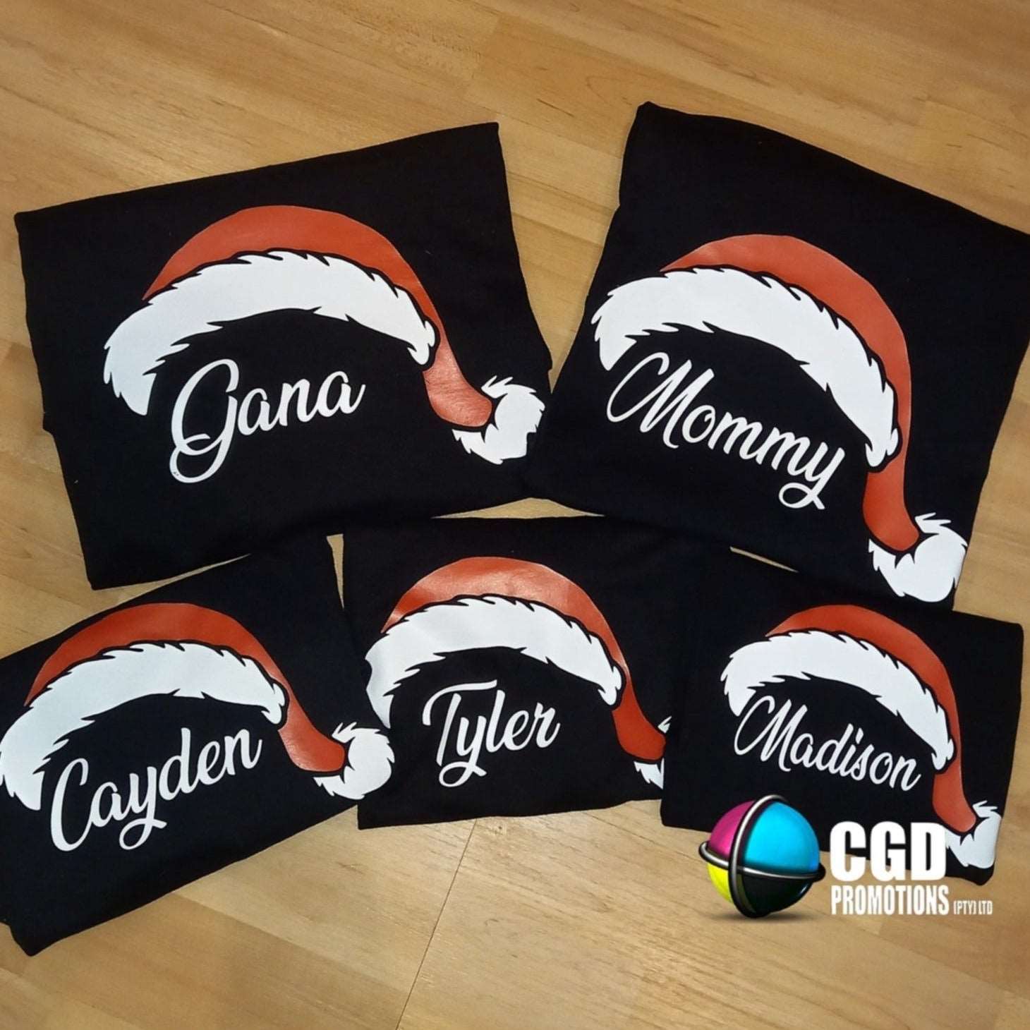 Santa Hat Christmas Family of 4 Matching Printed Shirts (2 kiddies T-Shirt Option)