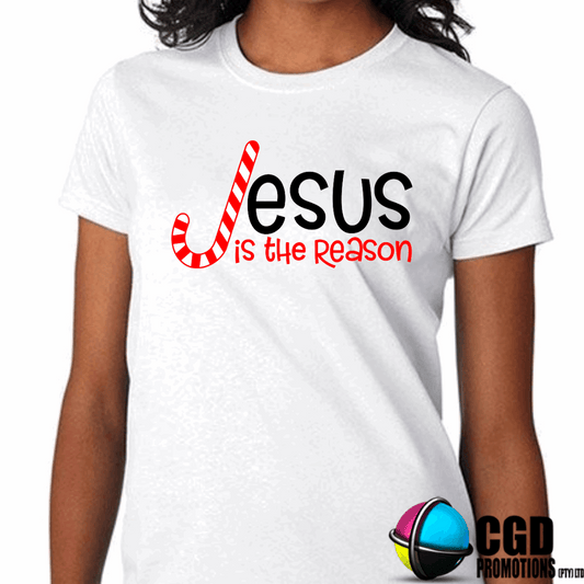 Jesus is the Reason Candycane - Christmas Printed Shirt for the Whole Family - Matching Unisex, Ladies Fitted & Kids (Faith-based) (Copy)