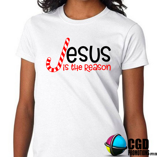 Jesus is the Reason Candycane - Christmas Printed Shirt for the Whole Family - Matching Unisex, Ladies Fitted & Kids (Faith-based) (Copy)