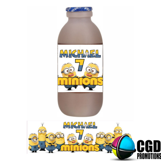"Personalised Minion Sterri Stumpi bottle label for birthdays with custom name"