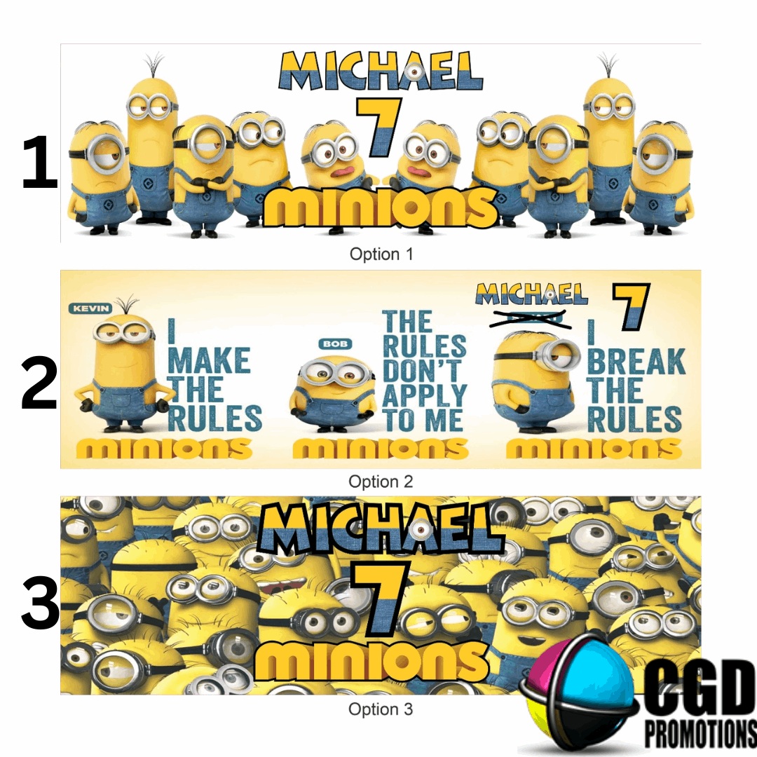 "Custom Minion-themed milkshake bottle labels for birthday parties"