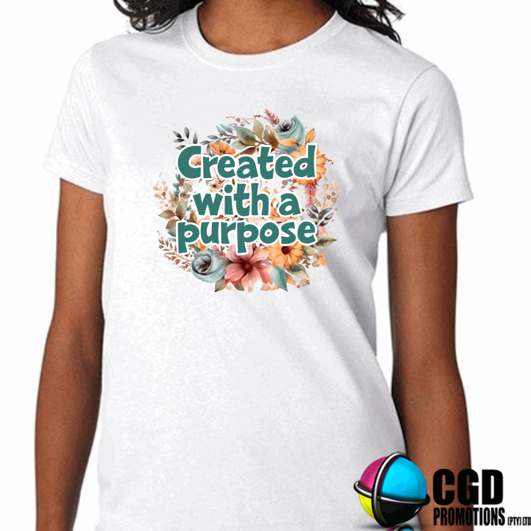 Created with a purpose Floral Print Adult Printed Shirt (Faith Based)