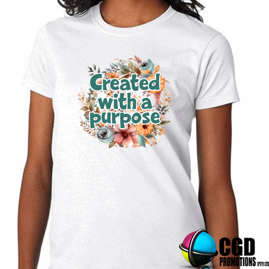 Created with a purpose Floral Print Adult Printed Shirt (Faith Based)