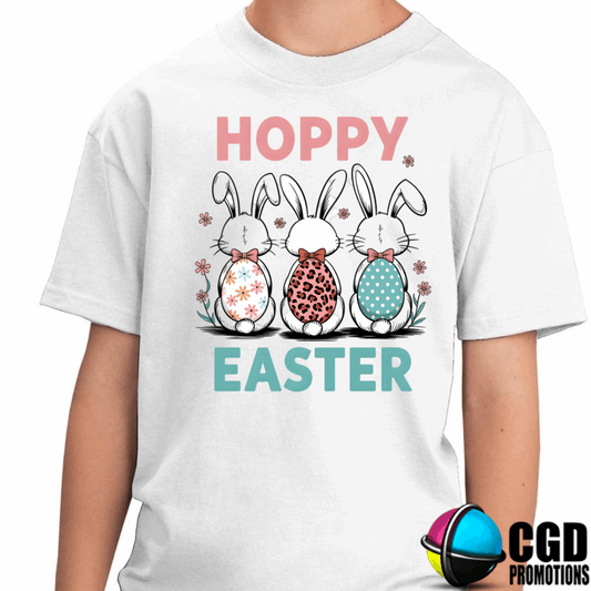 Hoppy Easter with speckled bunny eggs Adult & Kids Easter Printed Shirts - Unisex, Ladies fitted & Kids