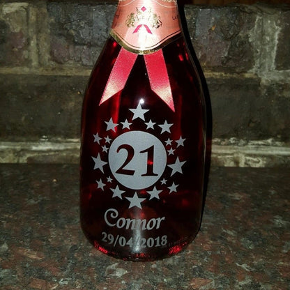 Sandblasted Champagne Stars Birthday Bottle