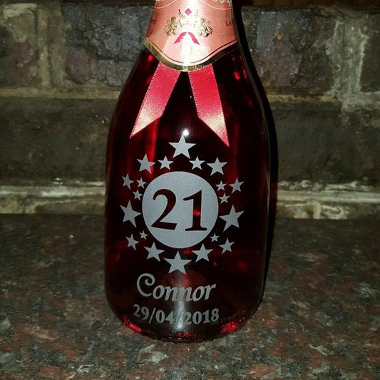 Sandblasted Champagne Stars Birthday Bottle