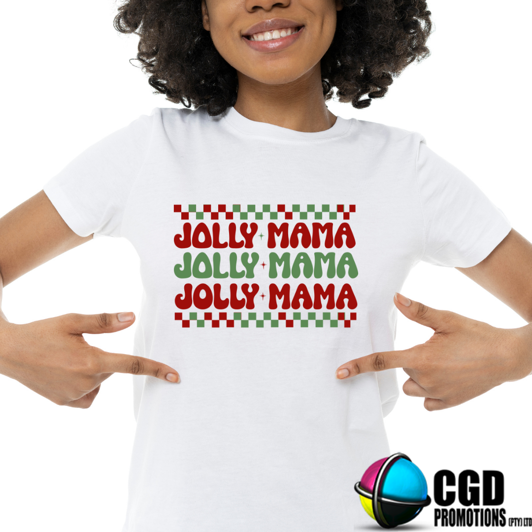 Jolly Mama Red and Green Christmas Adult Printed Shirt - Unisex Mens & Ladies Fitted