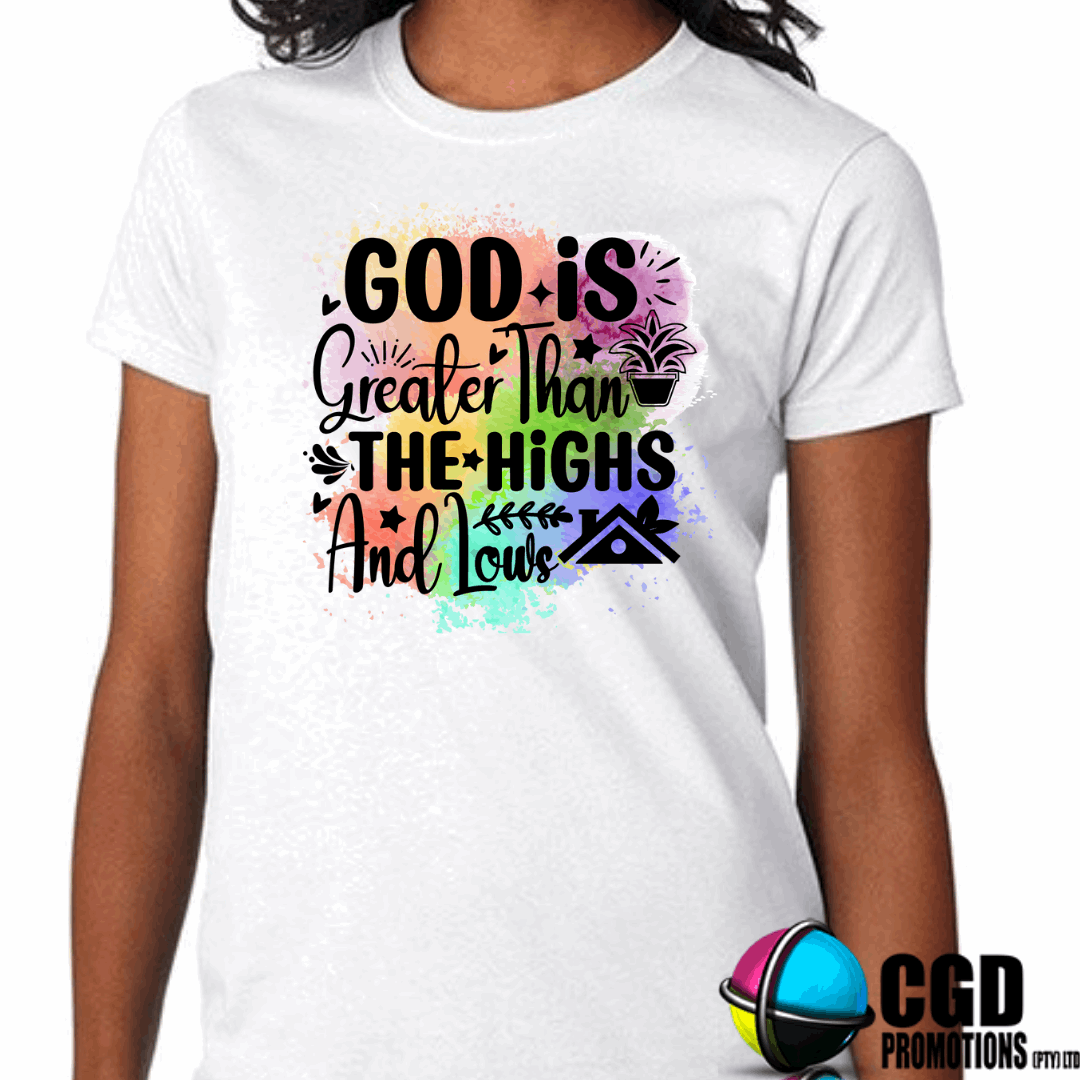 God is Greater than the Highs and the Lows Floral Print Adult Printed Shirt (Faith Based)