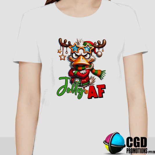 Jolly AF Duck Christmas Printed Shirt - Matching Christmas Adult Unisex, Ladies Fitted & Kids 