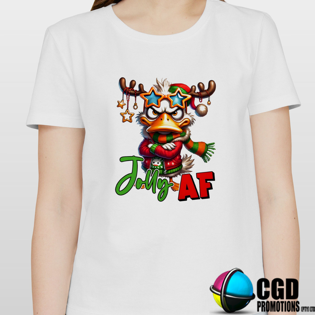 Jolly AF Duck Christmas Printed Shirt - Matching Christmas Adult Unisex, Ladies Fitted & Kids 