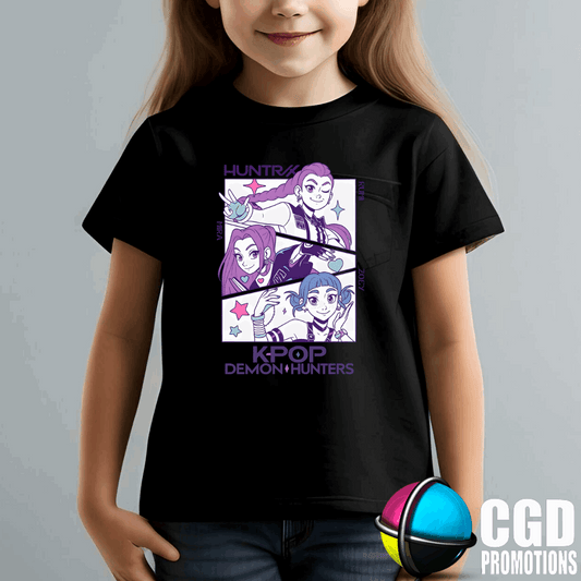 "Model wearing K-pop Demon Hunter inspired t-shirt"