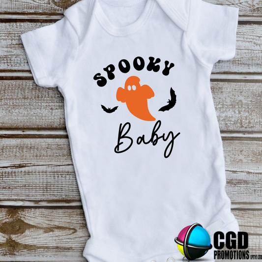 Spooky Baby with Orange Ghost  Halloween Baby Grow 0-12 months