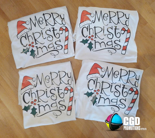 Merry Christmas Candy Cane Christmas Family of 4 Matching Printed Shirts (2 kiddies T-Shirt Option) (Copy) (Copy)