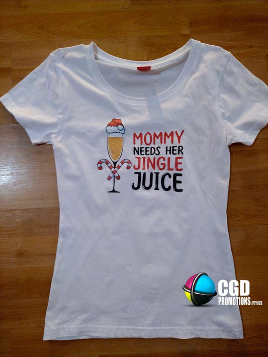 Mommy Needs her Jingle Juice Champagne- Christmas Adult Christms Printed Shirt -  Unisex Mens & Ladies Fitted