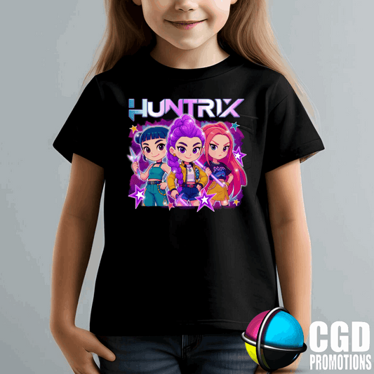 "Model wearing K-pop Demon Hunter inspired t-shirt"