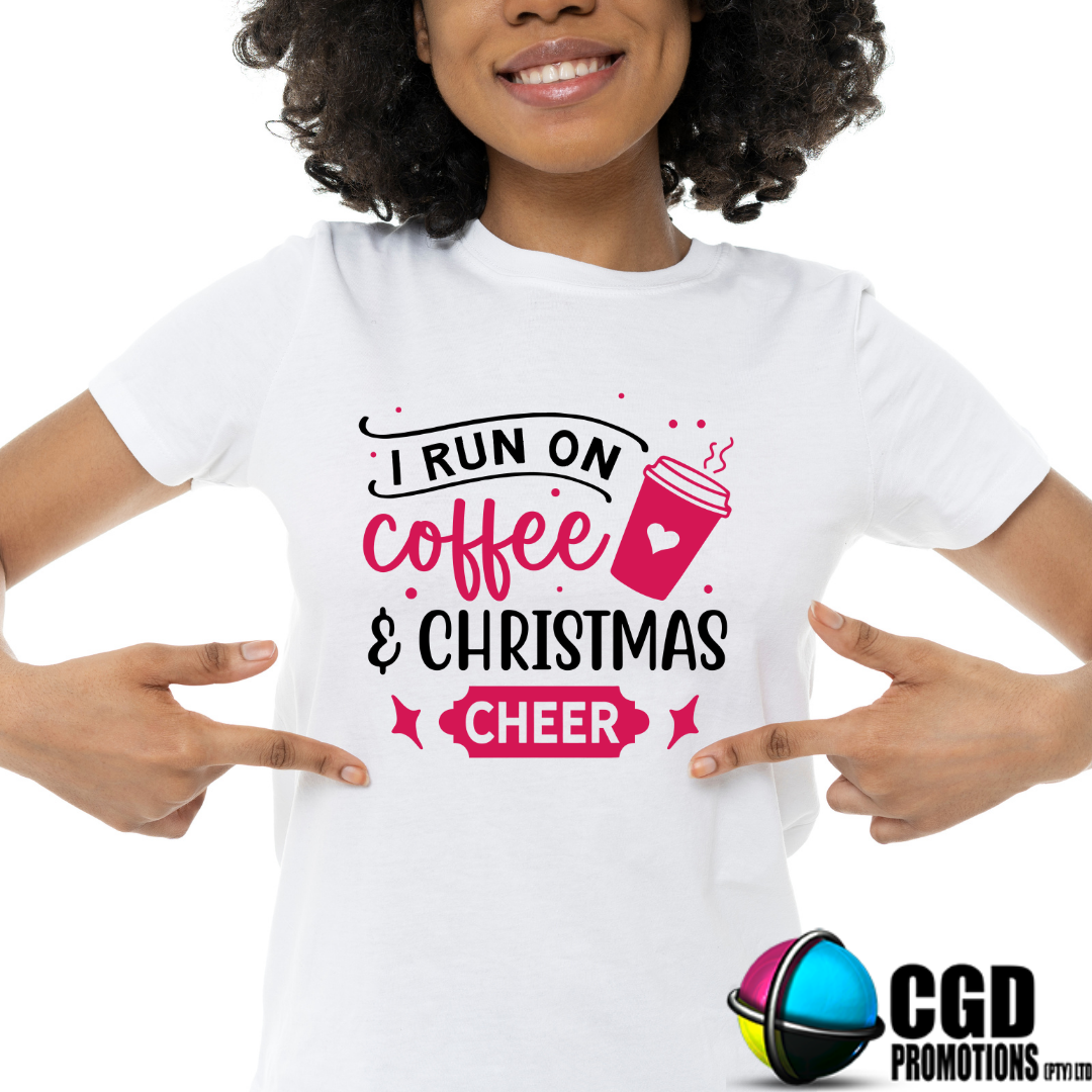 I run on Coffee & Christmas Cheer Adult Printed Shirt - Unisex Mens & Ladies Fitted