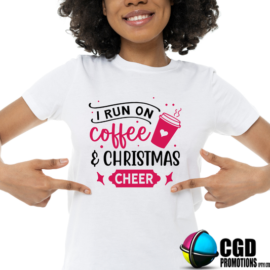 I run on Coffee & Christmas Cheer Adult Printed Shirt - Unisex Mens & Ladies Fitted