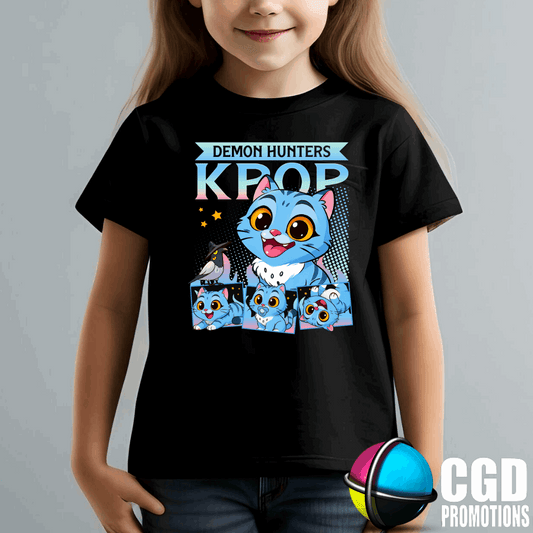 "Model wearing K-pop Demon Hunter inspired t-shirt" cute derby
