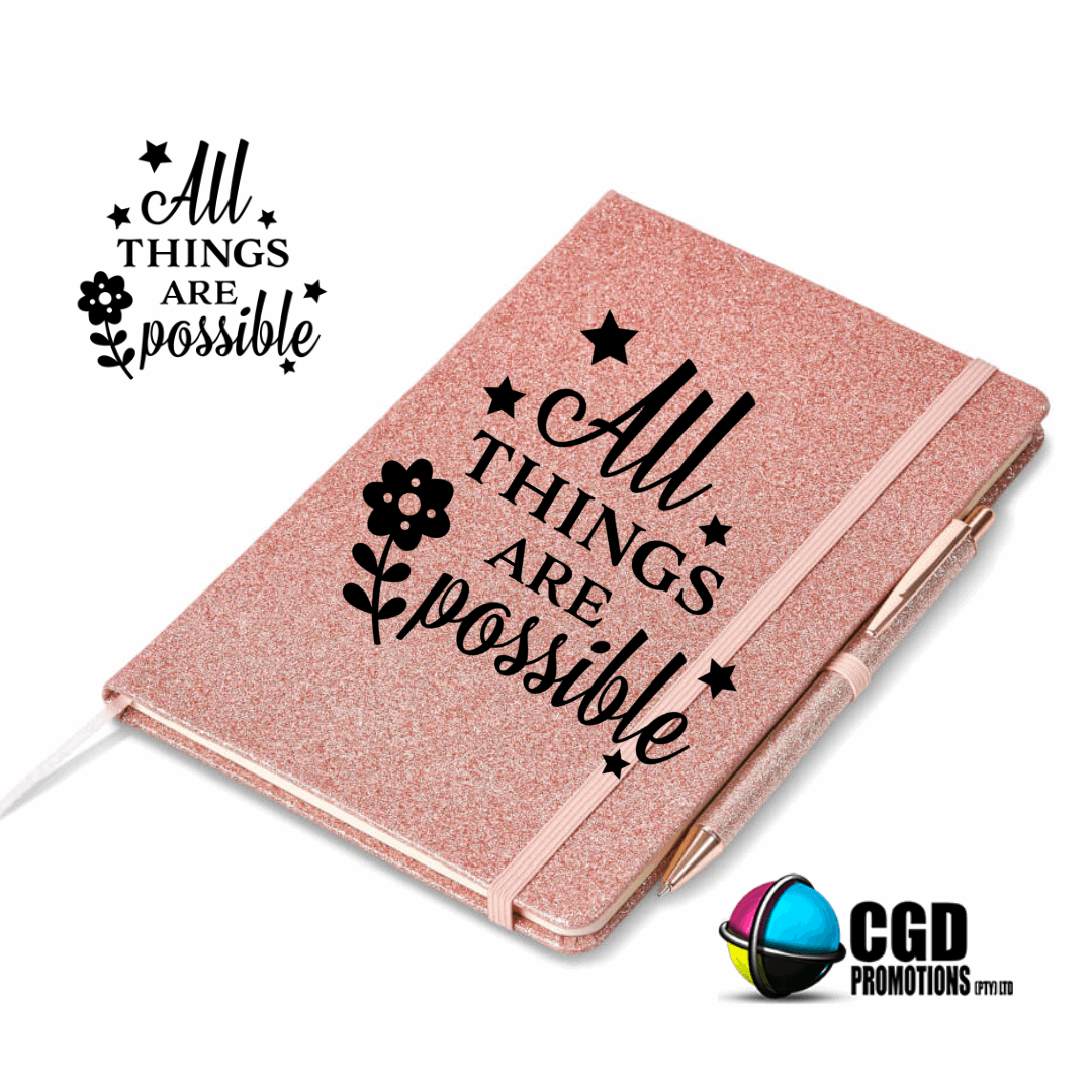 All things are possible Rose Gold A5 Hard Cover Notebook with pen  ((Faith Based))