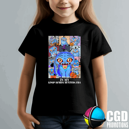K-Pop In My K-Pop Demon Hunters Era Character with pumpkins Inspired Halloween Printed Kids Shirt