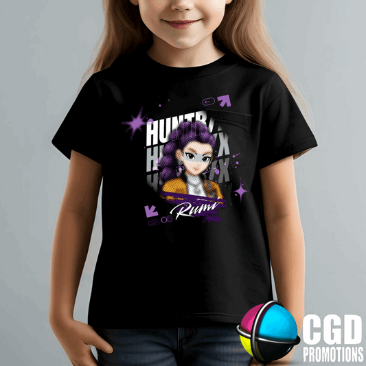 "Model wearing K-pop Demon Hunter inspired t-shirt" Rumi Huntrix
