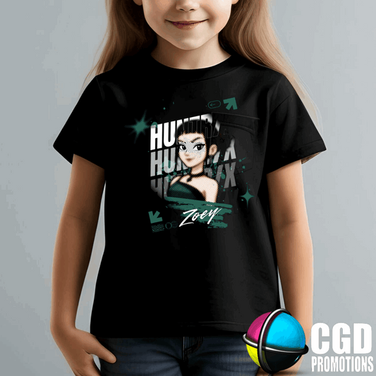 "Model wearing K-pop Demon Hunter inspired t-shirt" Zoey