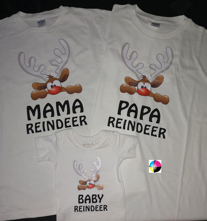 🎄 Peeping Reindeer Family Matching Shirts – Family of 3 + Baby Grow