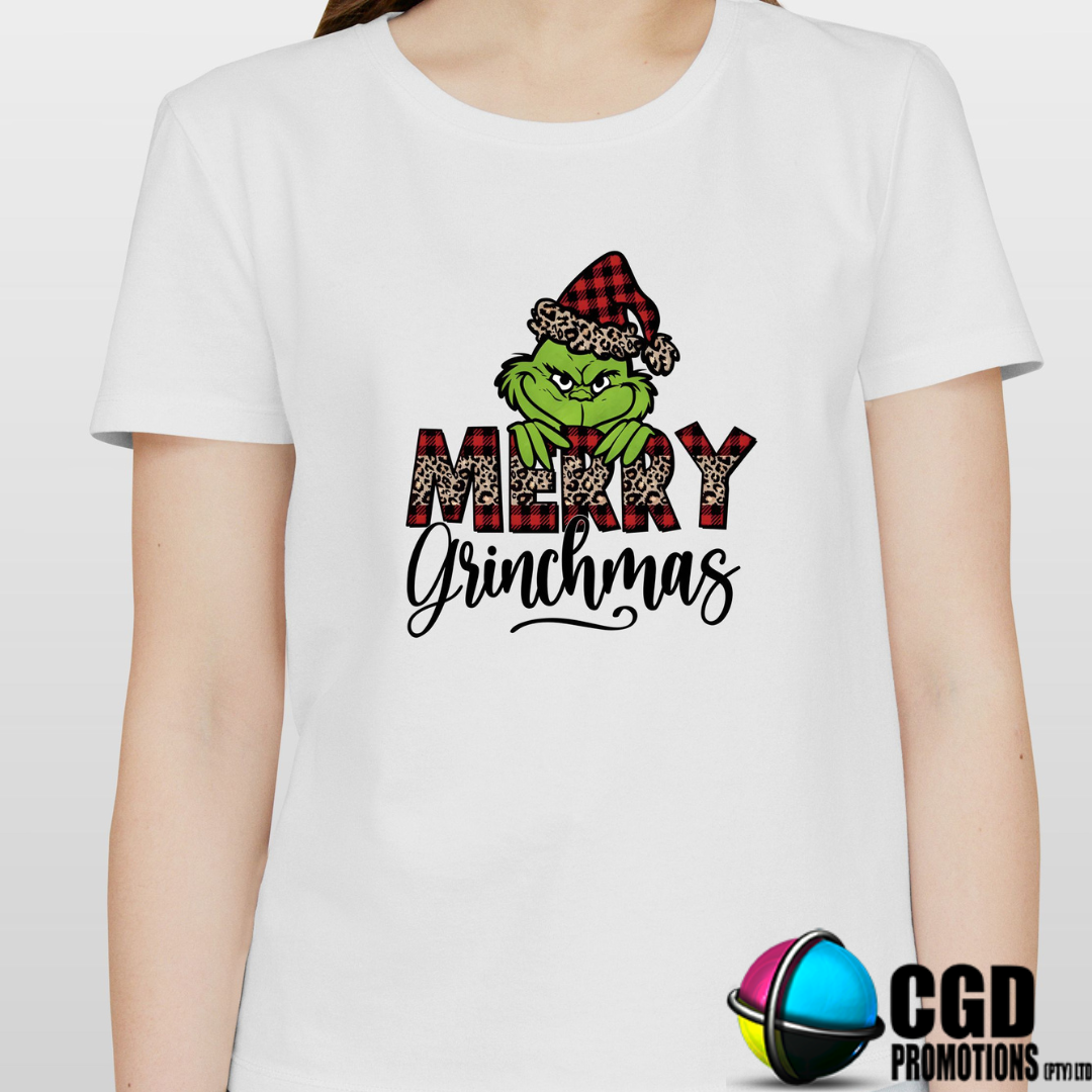 Merry Grinchmaas Plain Leopard Print Grinch Christmas Printed Family Shirt - Matching Christmas Adult Unisex, Ladies Fitted & Kids 