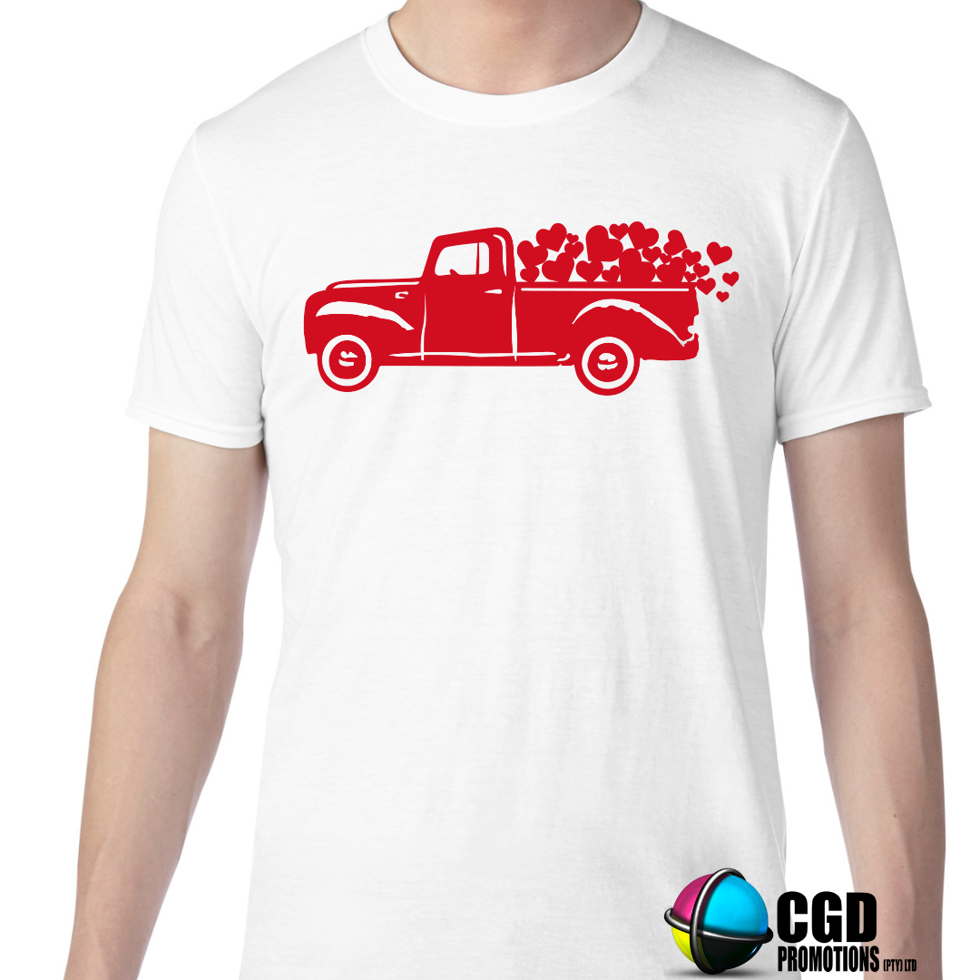 Red Truck of Hearts - Valentines Day Shirt - Matching Unisex, Ladies Fitted & Kids