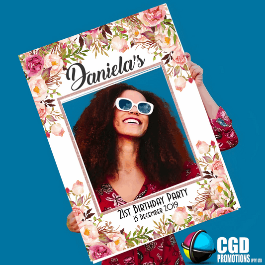 “Custom selfie frame with personalized text for parties and baby showers”