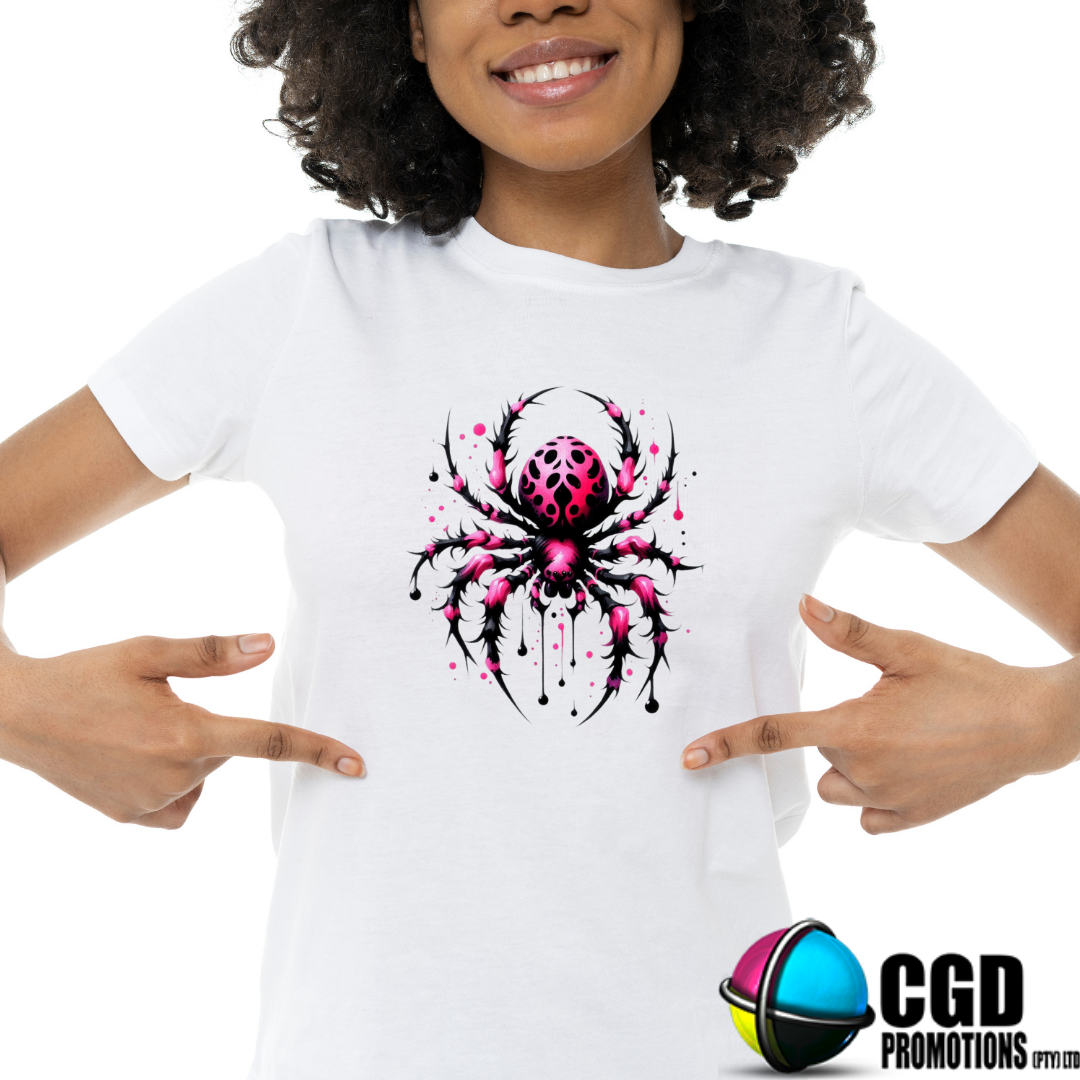 Spider Pink & Black - Halloween T-shirts Adult Printed Shirt - Men's Unisex, Ladies Fitted