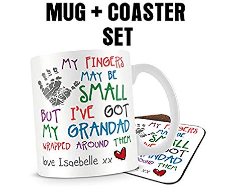 My fingers wrapped around my Granddad Mug & Coaster Set