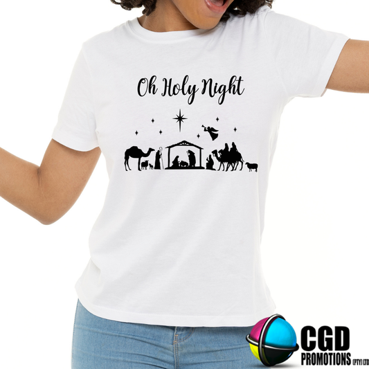 Oh Holy Night - Christmas Printed Shirt for the Whole Family - Matching Unisex, Ladies Fitted & Kids (Faith-Based)