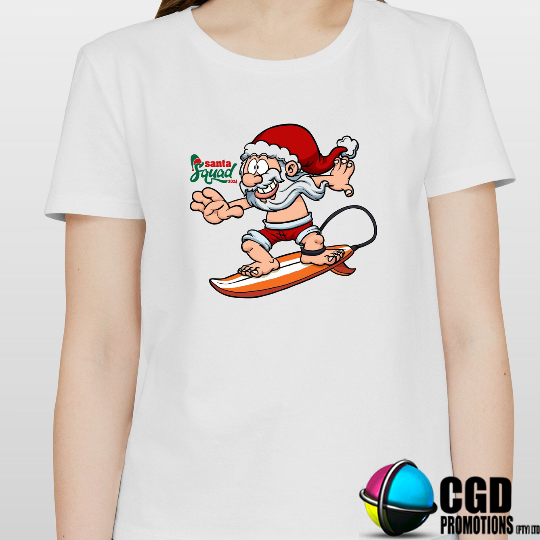 Dubbing Surfing Santa Xmas Dub Christmas Printed Shirt for the Whole Family - Matching Unisex, Ladies Fitted & Kids 