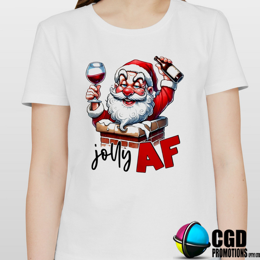 Santa Jolly AF with wine - Christmas Adult Unisex, Ladies Fitted 