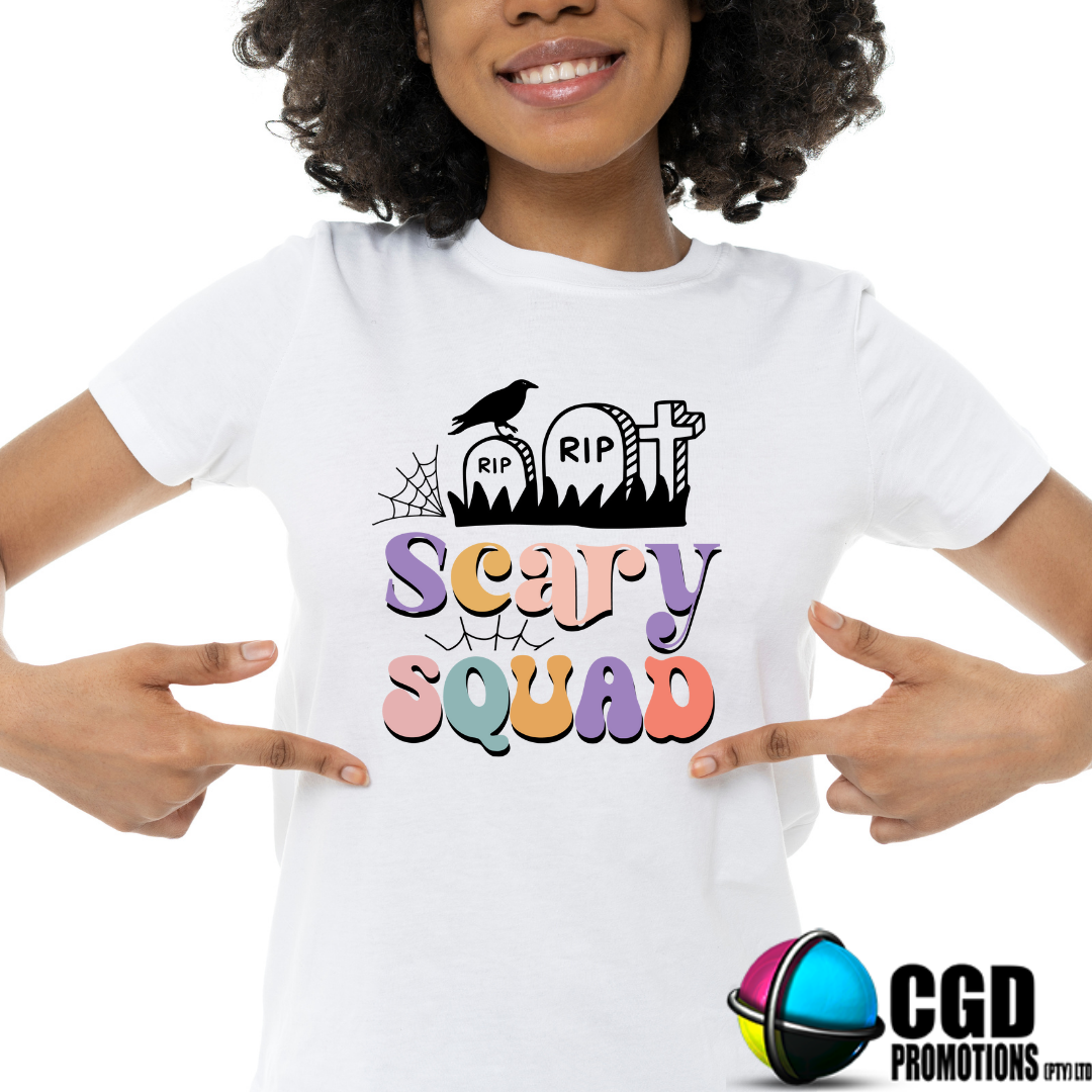 Scary Squad with tomb stone - Halloween Matching T-shirts Adult & Kids Printed Shirt - Unisex, Ladies Fitted & Kids