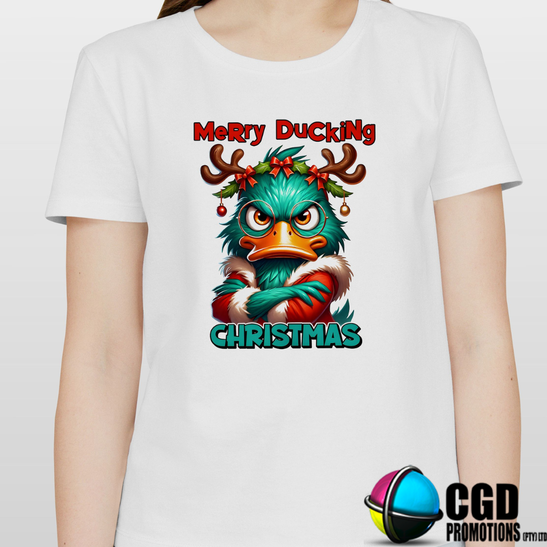 Merry Ducking Christmas Angry Duck with Glasses Christmas Printed Family Shirt - Matching Christmas Adult Unisex, Ladies Fitted & Kids