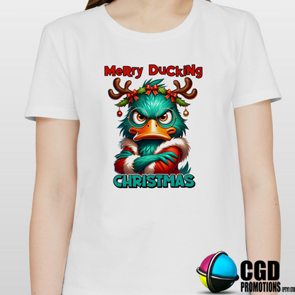 Merry Ducking Christmas Angry Duck with Glasses Christmas Printed Family Shirt - Matching Christmas Adult Unisex, Ladies Fitted & Kids