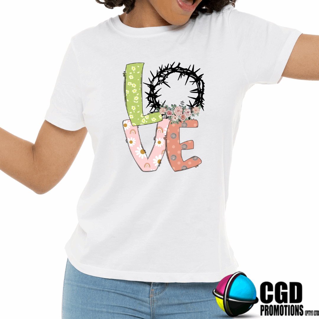Love Wording with Thorn Crown Adult & Kids Easter Printed Shirts - Unisex, Ladies Fitted & Kids Jesus crown Religious Christianity