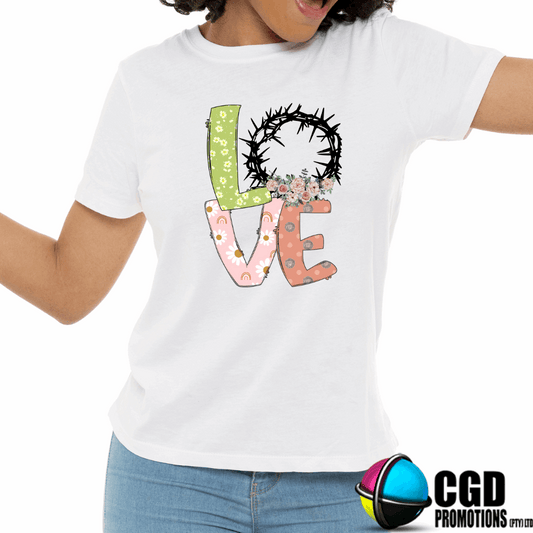 Love Wording with Thorn Crown Adult & Kids Easter Printed Shirts - Unisex, Ladies Fitted & Kids Jesus crown Religious Christianity