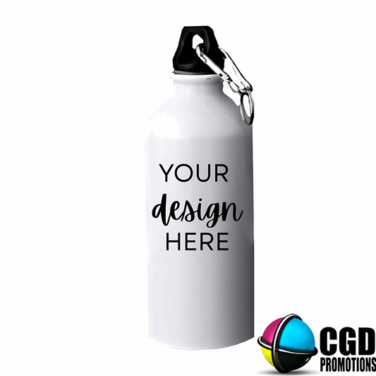 “Personalised 600ml aluminium sport water bottle – white and silver, CGD Promotions”
