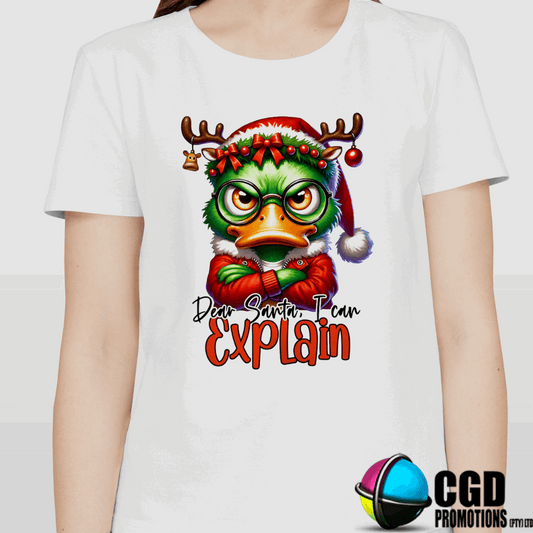 Dear Santa, I can Explain Angry Duck Christmas Printed Family Shirt - Matching Christmas Adult Unisex, Ladies Fitted & Kids