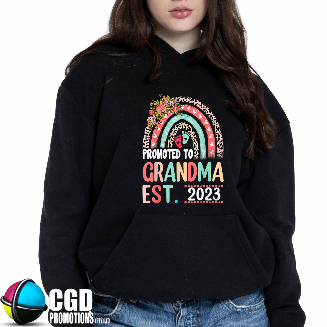 Promoted to Grandma Est Rainbow Unisex Printed Hoodie