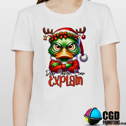 Dear Santa, I can Explain Angry Duck Christmas Printed Family Shirt - Matching Christmas Adult Unisex, Ladies Fitted & Kids