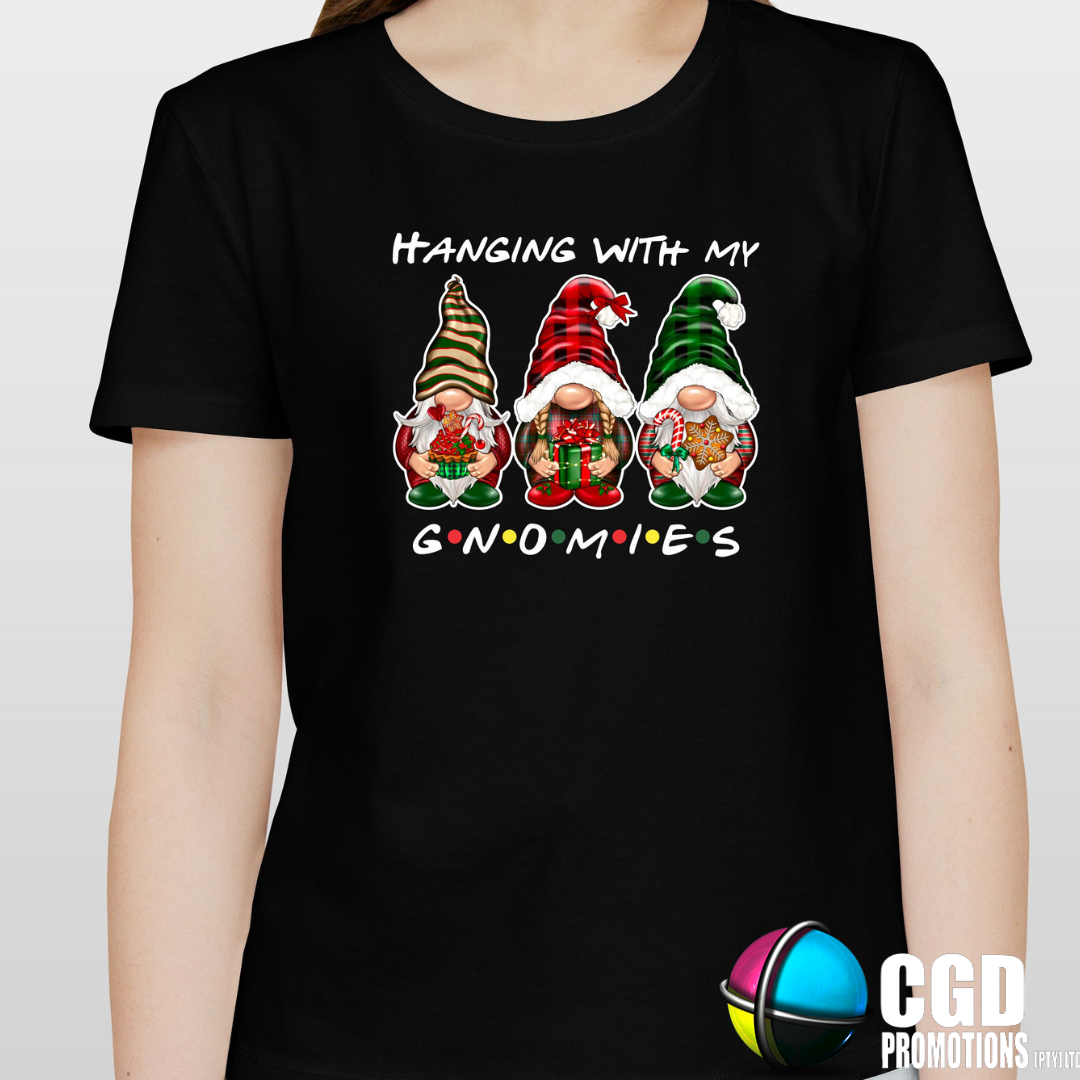 Hanging with my Gnomes Three Christmas Gnomes Christmas Printed Family Shirt - Matching Christmas Adult Unisex, Ladies Fitted & Kids