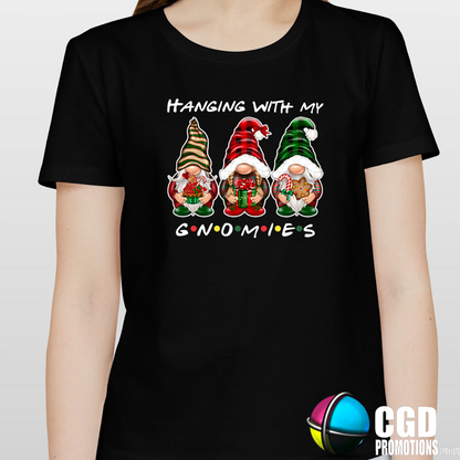 Hanging with my Gnomes Three Christmas Gnomes Christmas Printed Family Shirt - Matching Christmas Adult Unisex, Ladies Fitted & Kids