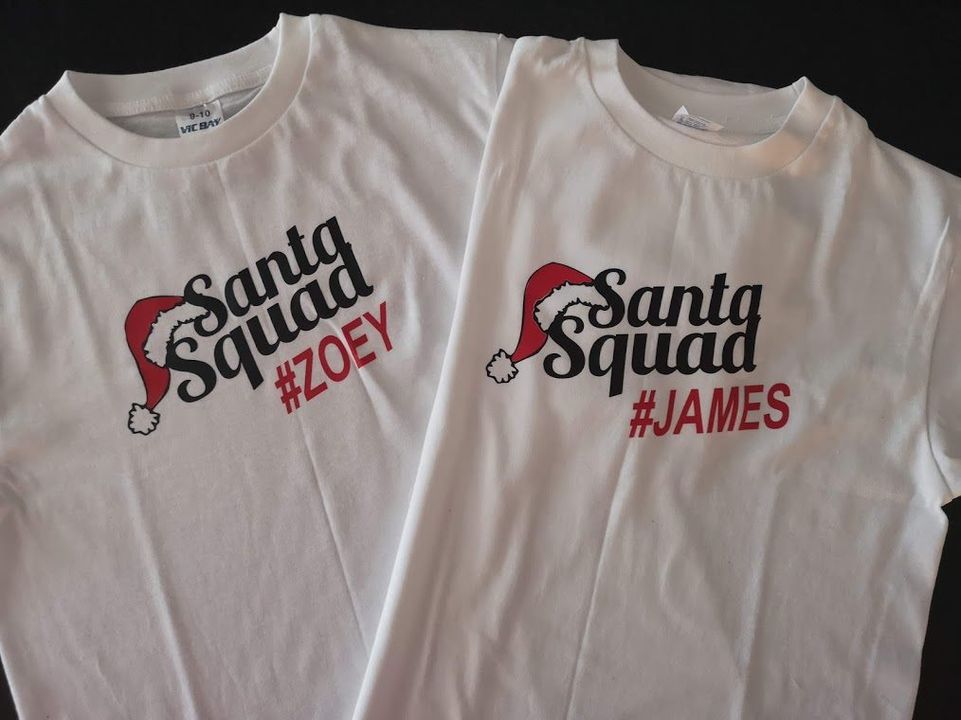 Santa Squad Print with Santa Hat Personalised with Name Adult & Kids Christmas Printed Shirt